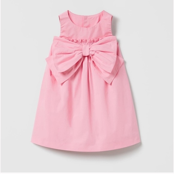 Zara • Baby Girls Poplin Bow Dress Pink Size 2-3 - Picture 2 of 5